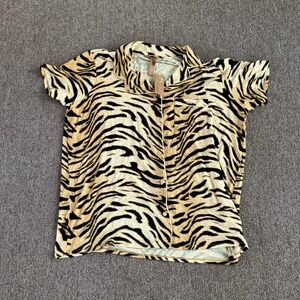 SKIMS Sleep Short Sleeve Button Up Top Bronze Tiger Print ST-SST-5750W Large NWT